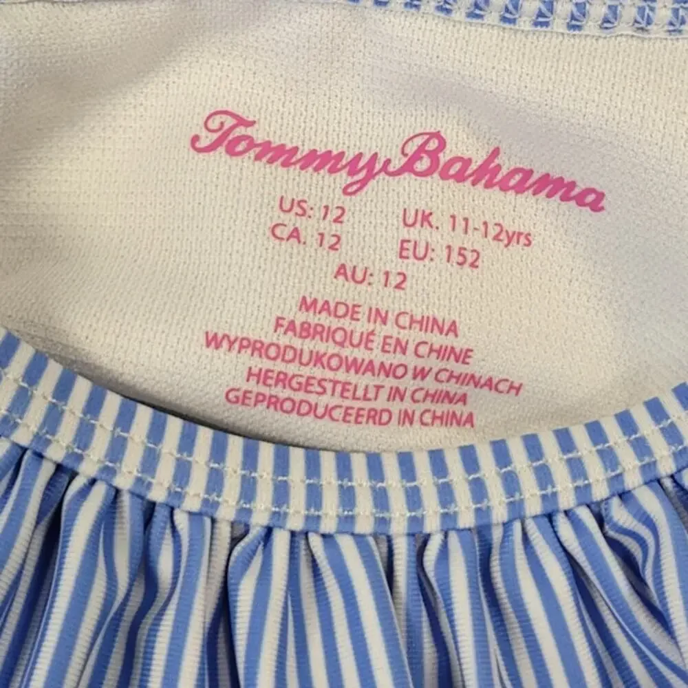 Tommy Bahama Girls Bikini Top 12 Coastal Resort Pom Pom Stripe